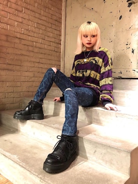 「パンクコーデ」｜「アイテム（アクセサリー）」を使った、aykさん（レディース・157cm）の冬コーディネート