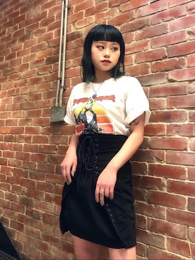 「パンクコーデ」｜「アイテム（アクセサリー）」を使った、aykさん（レディース・157cm）の冬コーディネート