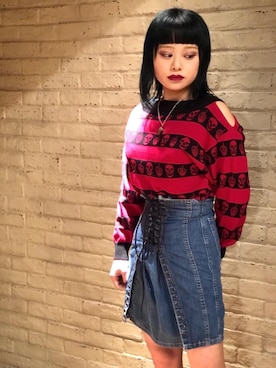 「パンクコーデ」｜「アイテム（アクセサリー）」を使った、aykさん（レディース・157cm）の冬コーディネート