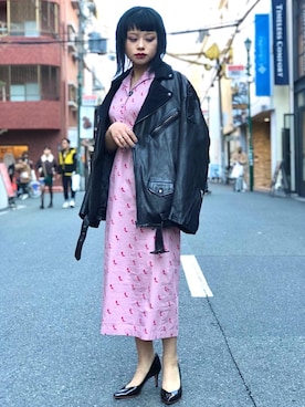 「レザーコーデ」｜「アイテム（ワンピース/ドレス）」を使った、aykさん（レディース・157cm）の冬コーディネート