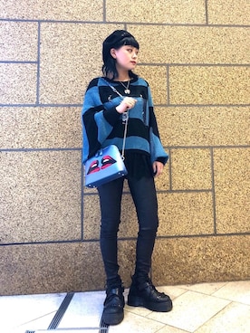 「パンクコーデ」｜「アイテム（アクセサリー）」を使った、aykさん（レディース・157cm）の冬コーディネート