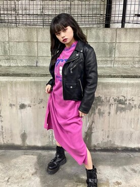 「ロックコーデ」｜「アイテム（ブルゾン）」を使った、aykさん（レディース・157cm）の冬コーディネート
