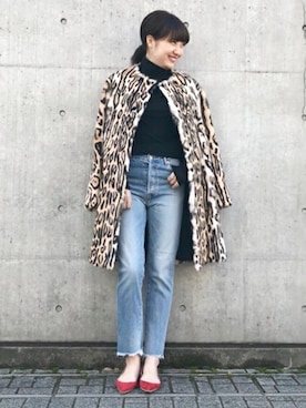 「アイテム（その他シューズ、レッド系）」を使った、ASUさん（レディース・163cm）の冬コーディネート