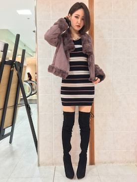 「LIPSERVICE（リップサービス）のアイテム（ライダースジャケット）」を使った、Kaoriさん（レディース・156cm）の秋コーディネート