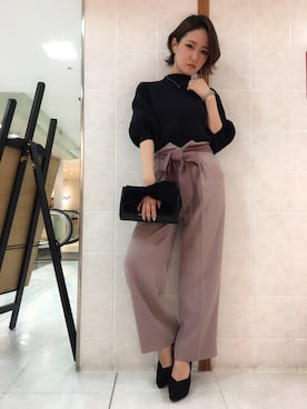 「ボリュームニット」｜「アイテム（パンプス）」を使った、Kaoriさん（レディース・156cm）の冬コーディネート