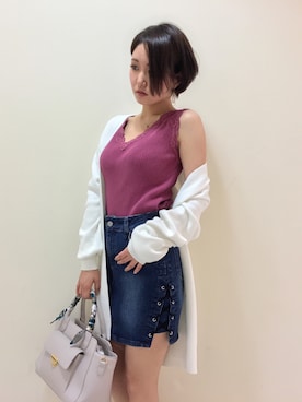 「ニットキャミソール」｜「アイテム（ワンピース/ドレス）」を使った、Kaoriさん（レディース・156cm）の冬コーディネート