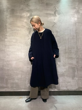 「URBAN RESEARCH（アーバンリサーチ）のアイテム（ノーカラーコート）」を使った、光紗さん（レディース・157cm）の冬コーディネート