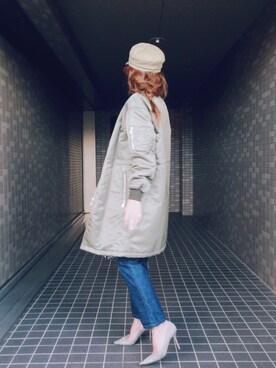 「CONVERSE（コンバース）のアイテム（MA-1）」を使った、Kaori さん（レディース・165cm）の冬コーディネート