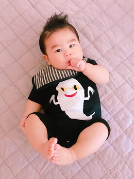 「アイテム（ロンパース、ブラック系）」を使った、ほっぺくんさん（キッズ・61cm）の夏コーディネート