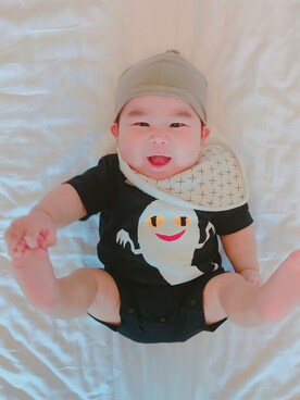 「アイテム（ロンパース、ブラック系）」を使った、ほっぺくんさん（キッズ・61cm）の夏コーディネート