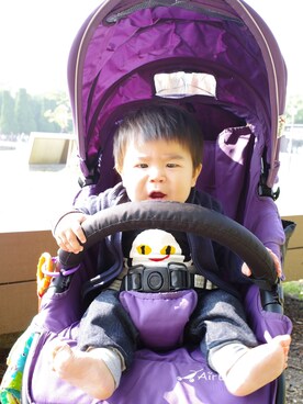 「アイテム（ロンパース、ブラック系）」を使った、ほっぺくんさん（キッズ・74cm）の秋コーディネート