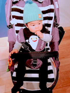 「アイテム（ロンパース、ブラック系）」を使った、ほっぺくんさん（キッズ・74cm）の冬コーディネート