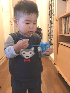 「PETIT BATEAU（プチバトー）のアイテム（ジャケット/アウター）」を使った、ほっぺくんさん（キッズ・80cm）の秋コーディネート
