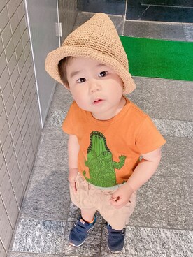「Mini Rodini（ミニロディーニ）のアイテム（トップス）」を使った、ほっぺくんさん（キッズ・80cm）の夏コーディネート