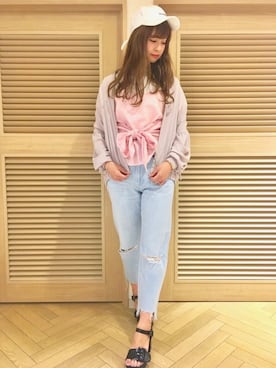 「Heather（ヘザー）のアイテム（帽子）」を使った、Mikuさん（レディース・161cm）の春コーディネート