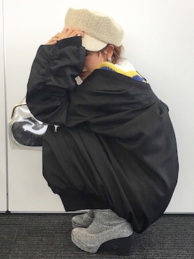 「春ニット」｜「アイテム（MA-1）」を使った、Mikuさん（レディース・161cm）の冬コーディネート