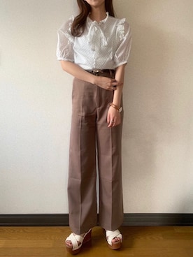 「Heather（ヘザー）のアイテム（スラックス）」を使った、Mikuさん（レディース・162cm）の春コーディネート