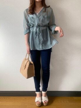 「Heather（ヘザー）のサイドスリットスケチュニックシャツ　885763（シャツ/ブラウス）」を使った、Mikuさん（レディース・162cm）の春コーディネート