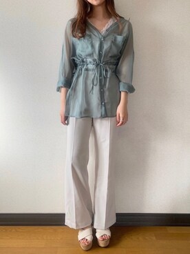 「Heather（ヘザー）のサイドスリットスケチュニックシャツ　885763（シャツ/ブラウス）」を使った、Mikuさん（レディース・162cm）の春コーディネート