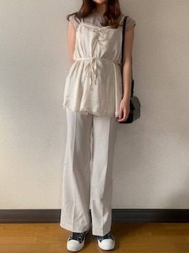 「Heather（ヘザー）のアイテム（スラックス）」を使った、Mikuさん（レディース・162cm）の夏コーディネート