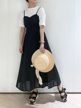 「Heather（ヘザー）のアイテム（帽子）」を使った、Mikuさん（レディース・162cm）の夏コーディネート