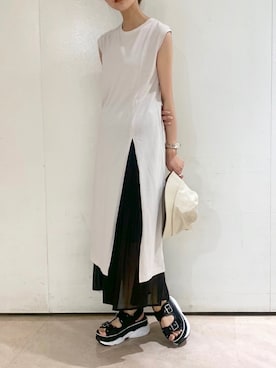 「Heather（ヘザー）のアイテム（帽子）」を使った、Mikuさん（レディース・162cm）の夏コーディネート