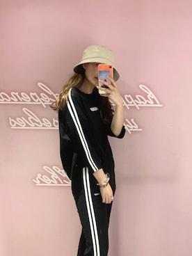 「Heather（ヘザー）のアイテム（ハット）」を使った、Mikuさん（レディース・162cm）の夏コーディネート