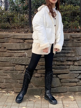 「Heather（ヘザー）のアイテム（ブルゾン）」を使った、Mikuさん（レディース・162cm）の冬コーディネート