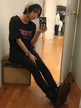 「アイテム（イヤリング（片耳用）、オレンジ系）」を使った、いのうえさんさん（レディース・156cm）の夏コーディネート
