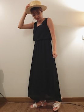「カンカン帽」｜「アイテム（サンダル）」を使った、haruka_hiroseさん（レディース・159cm）の夏コーディネート