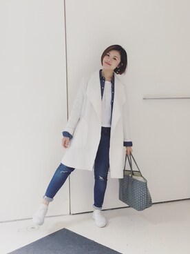 「stradivarius（ストラディバリウス）のアイテム（ピーコート）」を使った、Jannie Wongさん（レディース・158cm）の冬コーディネート