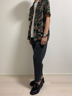 「柄シャツコーデ」｜「アイテム（スラックス）」を使った、さとしさん（メンズ・175cm）の夏コーディネート