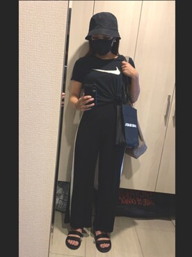 「H&M（エイチ・アンド・エム）のアイテム（帽子、ブラック系）」を使った、Kuroyさん（レディース・157cm）の夏コーディネート