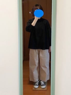 「UNIQLO（ユニクロ）のソフトコットンギャザーブラウス（7分袖）（シャツ/ブラウス）」を使った、すずめさん（レディース・160cm）の夏コーディネート