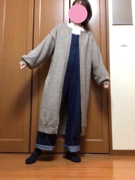 「ロングカーディガン」｜「アイテム（オールインワン・サロペット）」を使った、すずめさん（レディース・160cm）の冬コーディネート