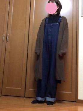 「ロングカーディガン」｜「アイテム（オールインワン・サロペット）」を使った、すずめさん（レディース・160cm）の冬コーディネート