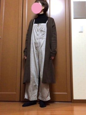 「ロングカーディガン」｜「アイテム（オールインワン・サロペット）」を使った、すずめさん（レディース・160cm）の冬コーディネート