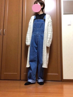 「ロングカーディガン」｜「アイテム（オールインワン・サロペット）」を使った、すずめさん（レディース・160cm）の冬コーディネート
