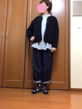 「UNIQLO（ユニクロ）のフリースノーカラージャケット（長袖）（その他アウター）」を使った、すずめさん（レディース・160cm）の春コーディネート