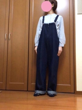 「フランネルシャツ」｜「アイテム（オールインワン・サロペット）」を使った、すずめさん（レディース・160cm）の春コーディネート