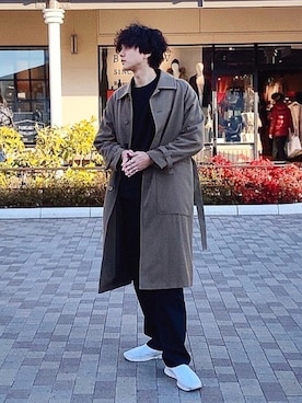 「アイテム（ステンカラーコート）」を使った、Yumaさん（メンズ・182cm・20代）の冬コーディネート