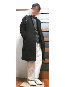 「GU（ジーユー）のアイテム（ノーカラーコート）」を使った、きりきりさん（メンズ・172cm）の冬コーディネート