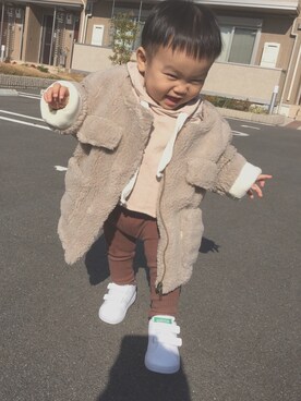 「むすこーで」｜「アイテム（ノーカラージャケット）」を使った、hakutoさん（キッズ・80cm）の冬コーディネート