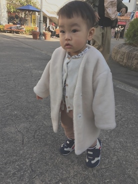 「むすこーで」｜「アイテム（ノーカラージャケット）」を使った、hakutoさん（キッズ・80cm）の冬コーディネート