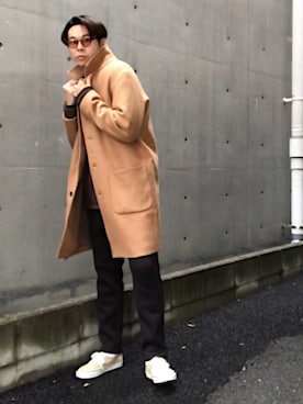 「CIAOPANIC TYPY（チャオパニックティピー）のアイテム（ステンカラーコート）」を使った、Taka___Hiroさん（メンズ・177cm）の冬コーディネート