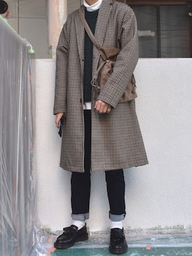 「coen（コーエン）のアイテム（チェスターコート）」を使った、すばるさん（メンズ・168cm）の冬コーディネート