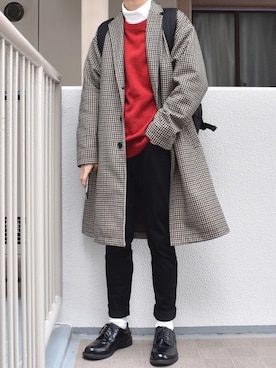 「coen（コーエン）のアイテム（チェスターコート）」を使った、すばるさん（メンズ・168cm）の冬コーディネート