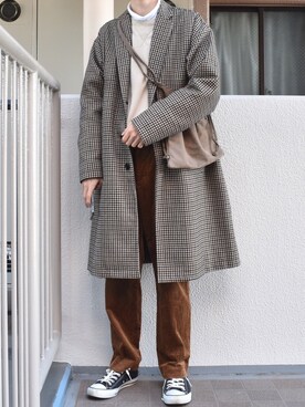 「coen（コーエン）のアイテム（チェスターコート）」を使った、すばるさん（メンズ・168cm）の冬コーディネート