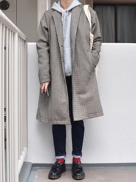 「coen（コーエン）のアイテム（チェスターコート）」を使った、すばるさん（メンズ・168cm）の冬コーディネート