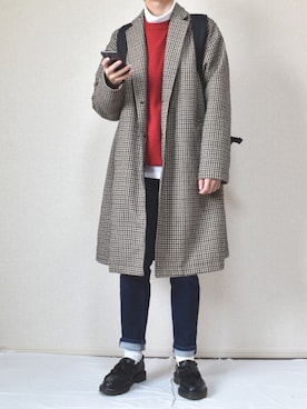「coen（コーエン）のアイテム（チェスターコート）」を使った、すばるさん（メンズ・168cm）の冬コーディネート